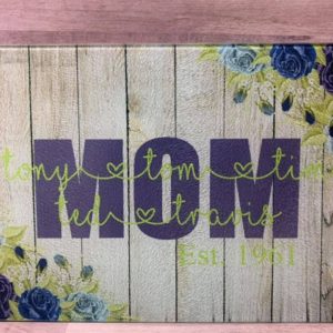 Mom Blue Rose Glass Cutting Board
