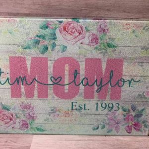 Mom Pink Rose Glass Cutting Board