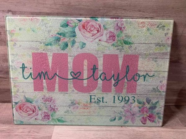 Mom Pink Rose Glass Cutting Board
